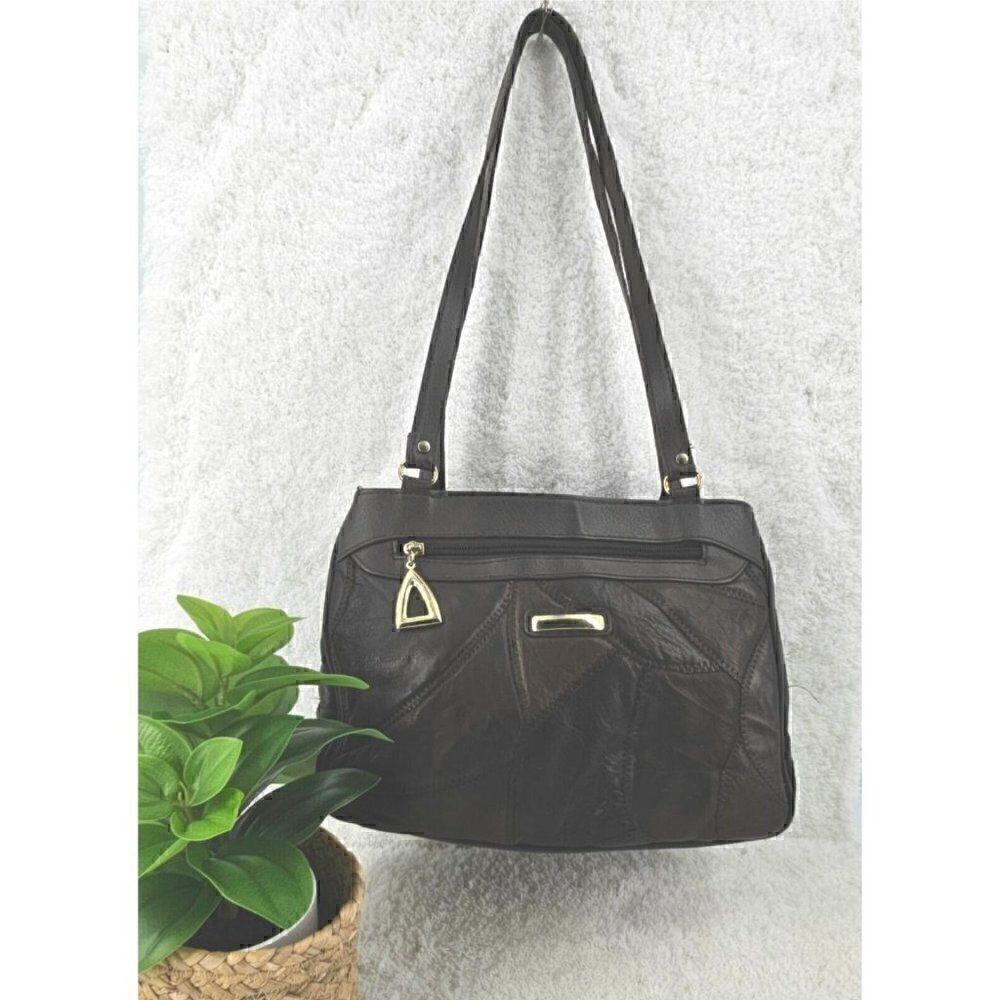 Vintage Dark Chocolate Brown Quilted Leather Shoulder Bag Decorative Stitching
